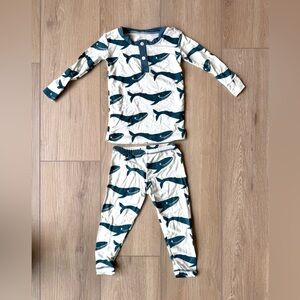 Kickee Pants Whale Print Bamboo Pajamas Fresh Air Blue 18-24M NWOT 2 Piece